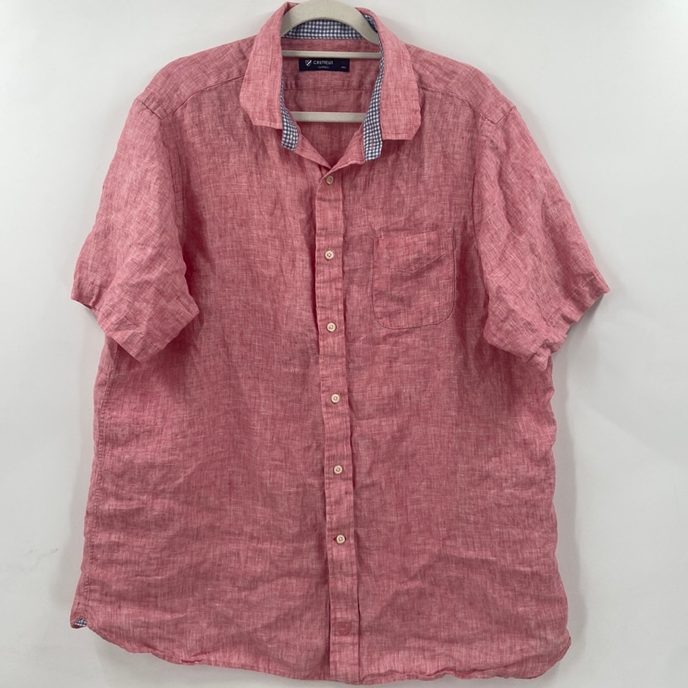 Cremieux Pink linen button down shirt